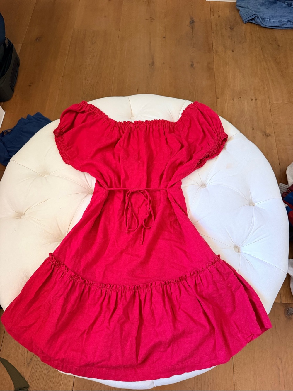 Red Free People Perri Linen Drop Waist Mini Dress - Picture 4 of 7